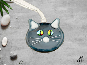 Streaky Blue Cat Multi-Colored Eyes Ornament Suncatcher Streaky Blue Cat Multi-Colored Eyes Ornament Suncatcher