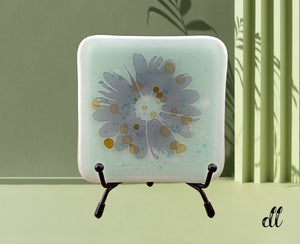 Fused Glass Trinket Dish Green with Blue Screen Print Flower Fused Glass Trinket Dish Green with Blue Screen Print Flower