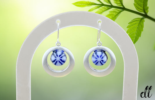 Fused Glass Earrings in Beautiful Round Silver Setting with Fish Hook Findings