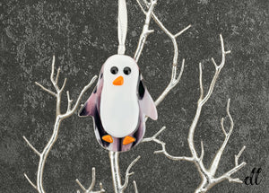 Fused Glass Penguin Colorful in Purple Pink White Ornament Fused Glass Penguin Colorful in Purple Pink White Ornament