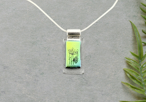 Dichroic Mandala Decal Pendant Blue Green on Clear Base Dichroic Mandala Decal Pendant Blue Green on Clear Base