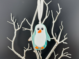Fused Glass Penguin in Beautiful Southwest Style in Turquoise White Orange Fused Glass Penguin in Beautiful Southwest Style in Turquoise White Orange