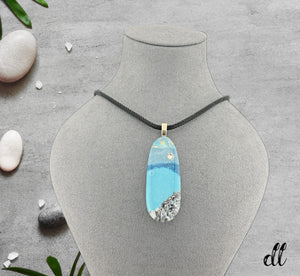 Fused Glass Blue Ocean Beach Dichroic Oval Pendant with Swarovski Crystal Moon Fused Glass Blue Ocean Beach Dichroic Oval Pendant with Swarovski Crystal Moon