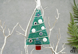 Fused Glass Green Tree Ornament Wire Wrapped in Bronze Wire Fused Glass Green Tree Ornament Wire Wrapped in Bronze Wire