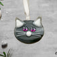 Gray Cat with Pink Purple Black Eyes Ornament Suncatcher