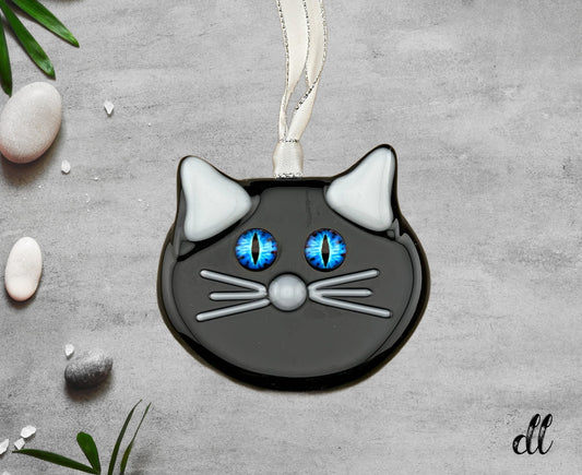 Black Cat with Bright Blue Eyes Ornament Suncatcher