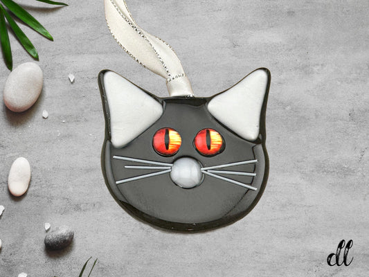 Black Cat Red Yellow Eyes Ornament Suncatcher