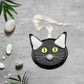 Fused Glass Black Cat with Yellow Eyes Ornament Suncatcher