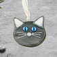 Streaky Grey Cat Bright Blue Purple Multi-Colored Eyes Ornament Suncatcher