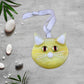 Fused Glass Yellow Cat with Red Eyes Ornament Suncatcher