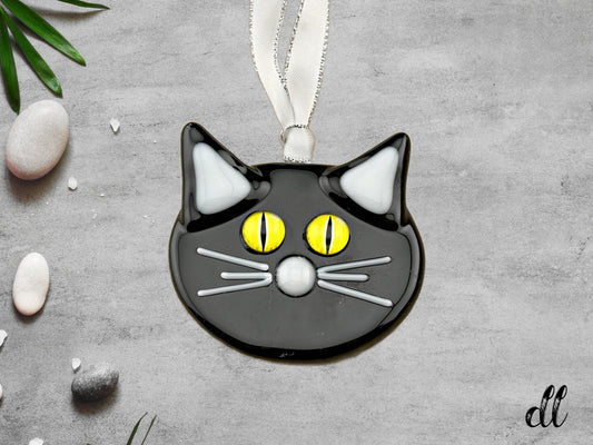 Black Cat Bright Yellow Eyes Ornament Suncatcher