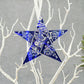 Fused Glass Transparent Cobalt Blue Wire Wrapped Star with Iridescent Accents