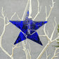 Fused Glass Transparent Cobalt Blue Wire Wrapped Star with Iridescent Accents