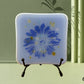 Fused Glass Trinket Dish Blue with Deep Blue Screen Print Flower Design