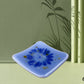 Fused Glass Trinket Dish Blue with Deep Blue Screen Print Flower Design