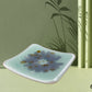 Fused Glass Trinket Dish Green with Blue Screen Print Flower