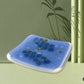 Fused Glass Trinket Dish Blue with White Amber Accent Screen Print Design