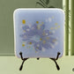 Fused Glass Trinket Dish Soft Blue with Blue Amber White Screen Print Flower Design