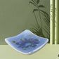 Fused Glass Trinket Dish Soft Blue with Blue Amber White Screen Print Flower Design