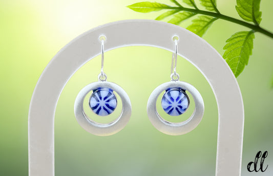 Fused Glass Earrings in Beautiful Round Silver Setting with Fish Hook Findings