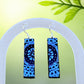 Fused Glass Earrings in Black Blue Dichroic Etched Mandala Design with Silver Fish Hook Findings