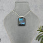 Dichroic Fused Glass Mandala Square Pendant with Etched Blue Design