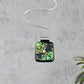 Fused Glass Yellow Green Dichroic Square Pendant Etched with a Mandala Design