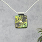 Fused Glass Yellow Green Dichroic Square Pendant Etched with a Mandala Design