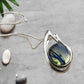 Dichroic Fused Glass Green Blue Clear Teardrop Pendant in an Exquisite Silver Setting