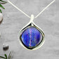 Dichroic Blue Fused Glass Round Pendant set in a Stunning Silver Setting