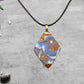 Fused Glass Orange Blue White Clear Diamond Shaped Pendant with Crystal