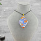 Fused Glass Orange Blue White Clear Diamond Shaped Pendant with Crystal