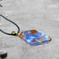 Fused Glass Orange Blue White Clear Diamond Shaped Pendant with Crystal