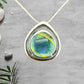 Dichroic Fused Glass Blue Green Teardrop Pendant in a Beautiful Silver Setting