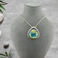 Dichroic Fused Glass Blue Green Teardrop Pendant in a Beautiful Silver Setting