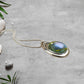 Dichroic Fused Glass Blue Green Teardrop Pendant in a Beautiful Silver Setting