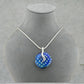 Dichroic Fused Glass Blue Patterned Dichroic Round Pendant in an Attractive Silver Setting