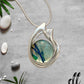 Dichroic Fused Glass Green Blue Clear Teardrop Pendant in an Exquisite Silver Setting