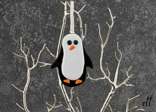 Fused Glass Penguin in Classic Black and White