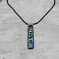 Fused Glass Pink Blue Purple Green Dichroic Long Rectangular Pendant Etched with Mandala Designs on a Black/Clear base
