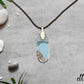 Fused Glass Blue Ocean Beach Dichroic Oval Pendant with Swarovski Crystal Moon