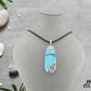 Fused Glass Blue Ocean Beach Dichroic Oval Pendant with Swarovski Crystal Moon