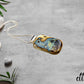 Fused Glass Vanilla, Blue, Earth Tone Pendant Reactive Scene with Enamel Black Tree