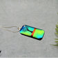 Dichroic Gold Green Blue Glass Rectangular Pendant with Hand Etched Tree of Life with a Swarovski Crystal Moon