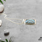 Fused Glass Blue Green Dichroic Rectangular Pendant Etched with Mandala Designs on a Black/Clear base