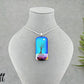 Dichroic Gold Pink Blue Glass Rectangular Pendant with Hand Etched Tree of Life with a Swarovski Crystal Moon