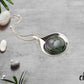 Dichroic Purple Green Glass Round Pendant with Tree of Life set in a Beautiful Teardrop Silver Setting
