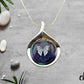 Dichroic Blue Purple Glass Round Pendant with White Butterfly set in a Beautiful Teardrop Silver Setting