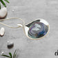 Dichroic Blue Purple Glass Round Pendant with White Butterfly set in a Beautiful Teardrop Silver Setting