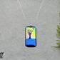 Dichroic Yellow Pink Blue Glass Rectangular Pendant with Hand Etched Tree of Life with a Swarovski Crystal Moon